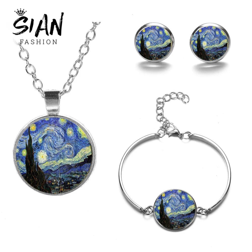 SIAN Van Gogh Звездная ночь Ювелирные наборы Модный серебряный цвет художественная