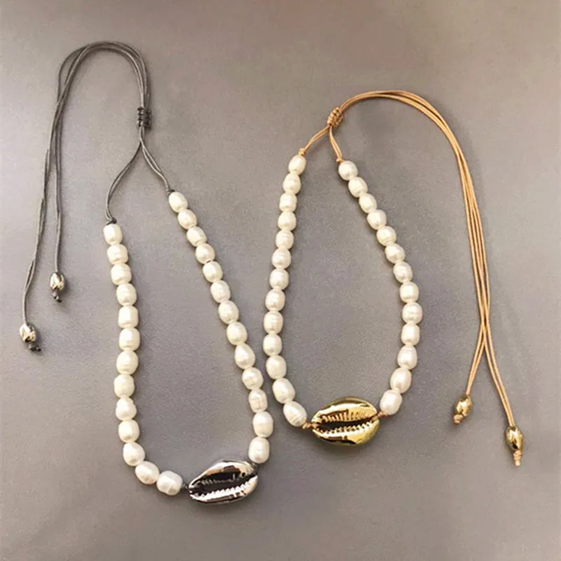 

Boho Puka natural Kauri shell bright female necklace baroque pearls bijoux choker choker de coquillages jewelry 2019
