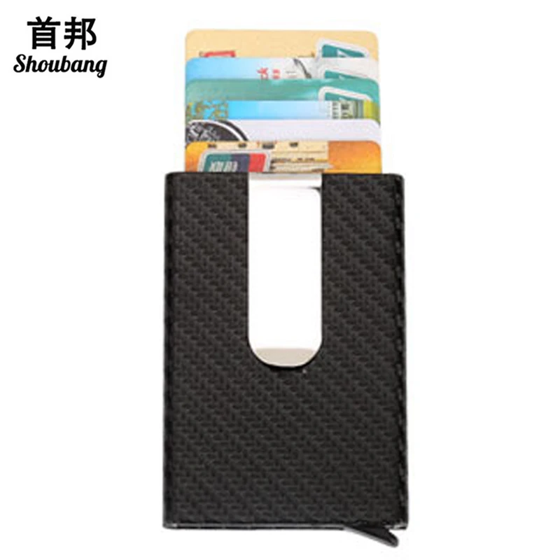

RFID Blocking Carbon Fiber Money Clip Wallet Automatic Business Card Case Aluminium Secure Wallet