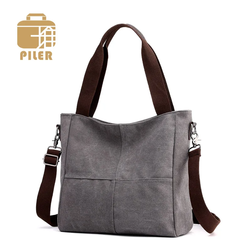 

Piler Shoulder Bag Women Canvas Handbags Ladies Crossbody Bag Big Female Single Shoulder Bags Hobos Casual Vintage Solid Totes