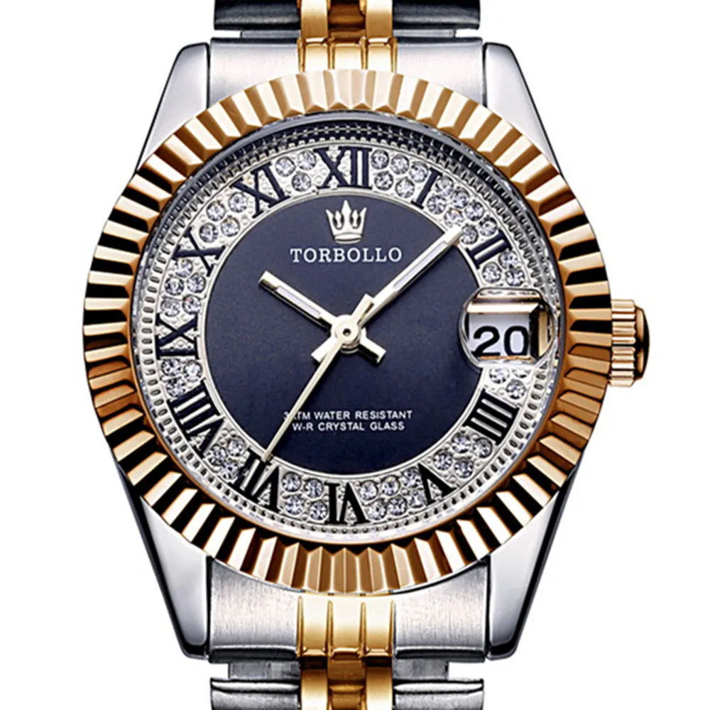 

High Quality Luxury Women Quartz Watch Waterproof Metal Band Luxury Crystal Gold Black relogio feminino