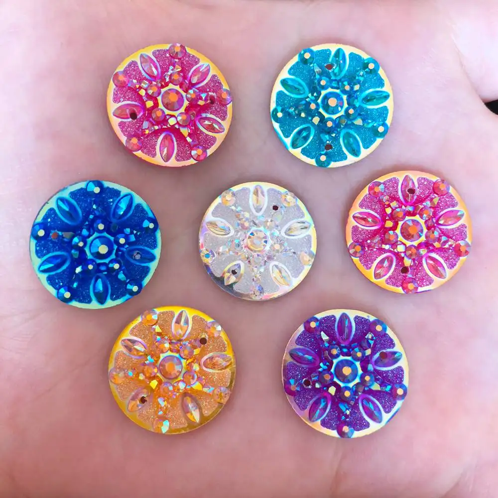 

10PCS 18mm AB Resin Round Rhinestone Flatback Wedding Diy Buttons 2 Hole Crafts R40