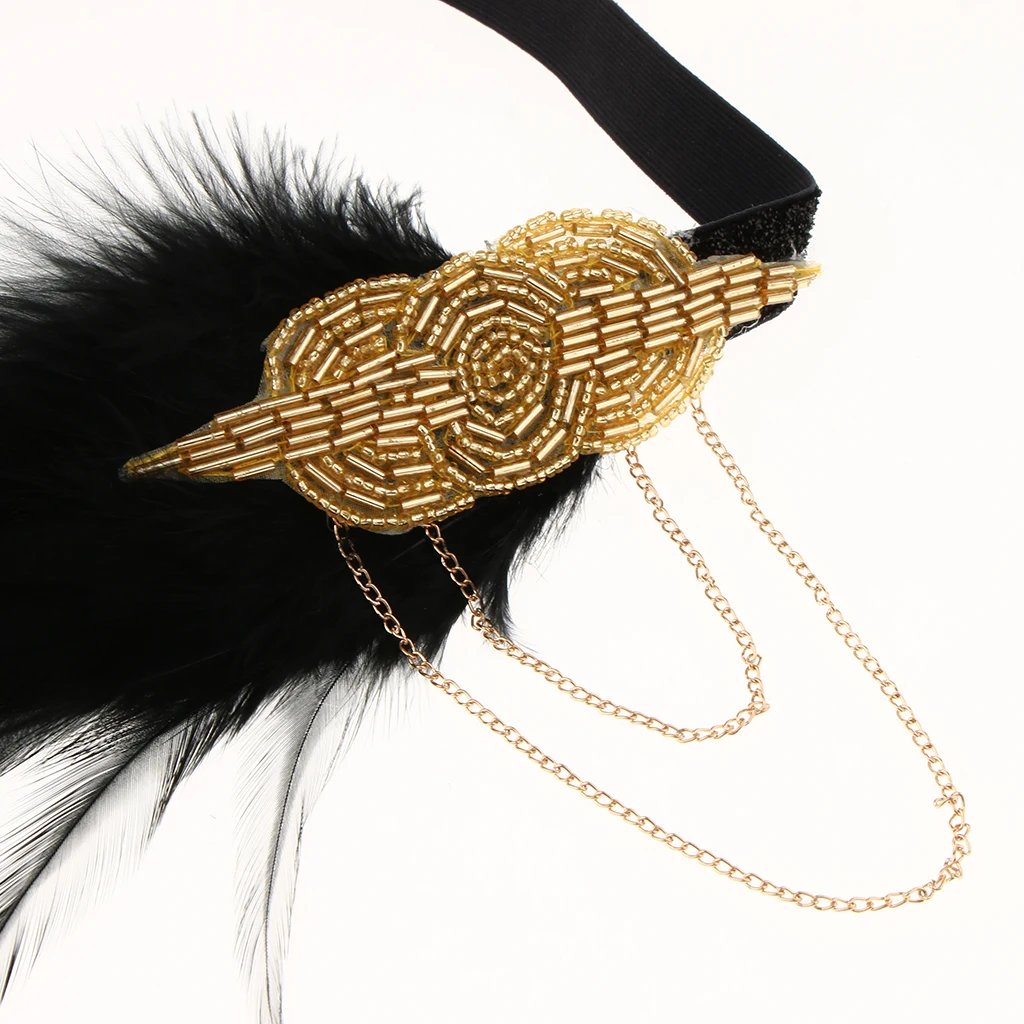 Vintage 1920s Headpiece Feather Tassel Flapper Headband Great Gatsby Headdress Party Prom Hair Accessories