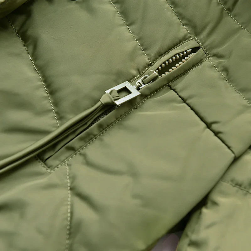 Dabuwawa Winter A line hooded long down coat women Warm fur collar army green down coat large pocket
