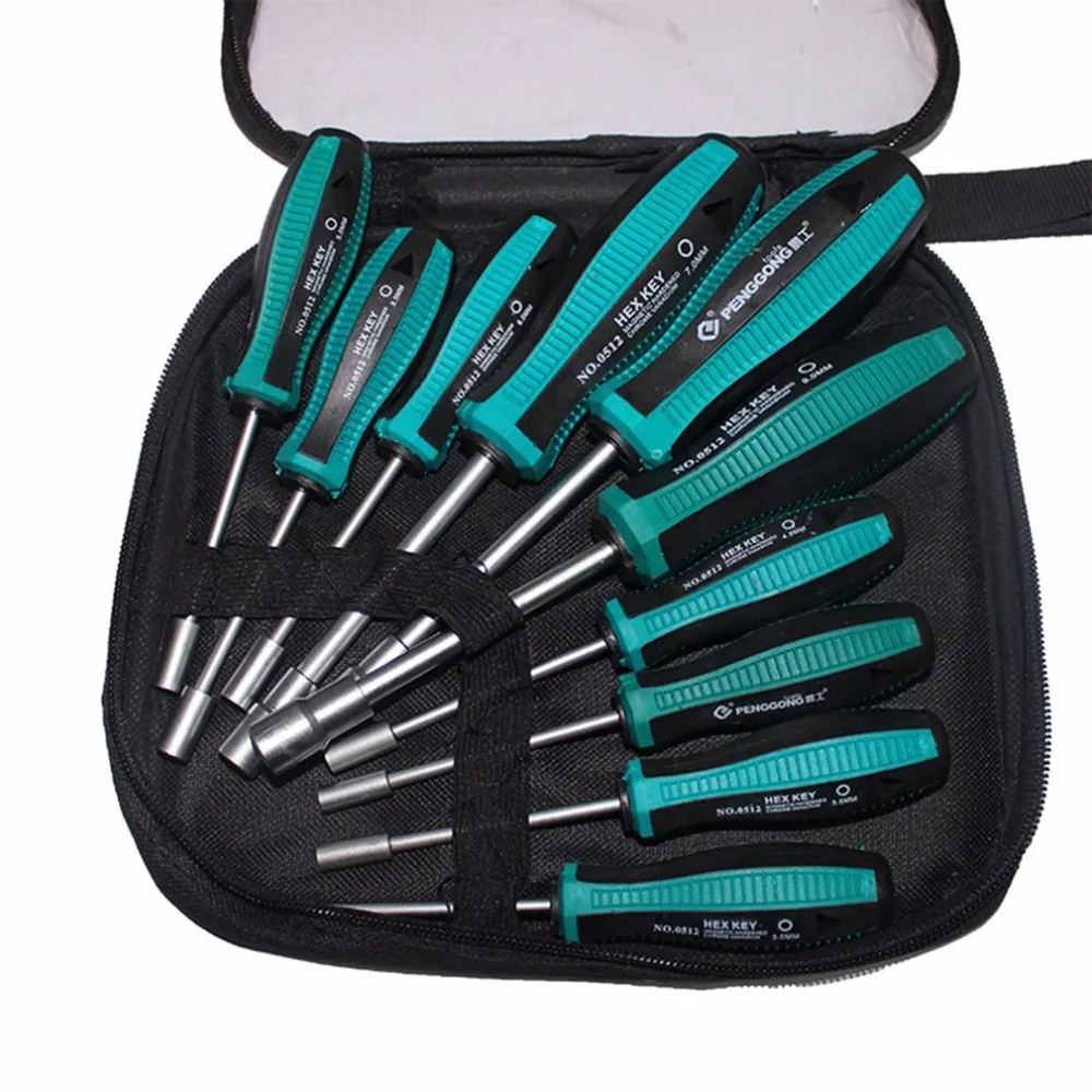 

0512 Portable 10pcs Hex Socket Sleeve Metal Socket Driver Wrench Screwdriver Hex Nut Key Nut Driver Professional Hand Tool