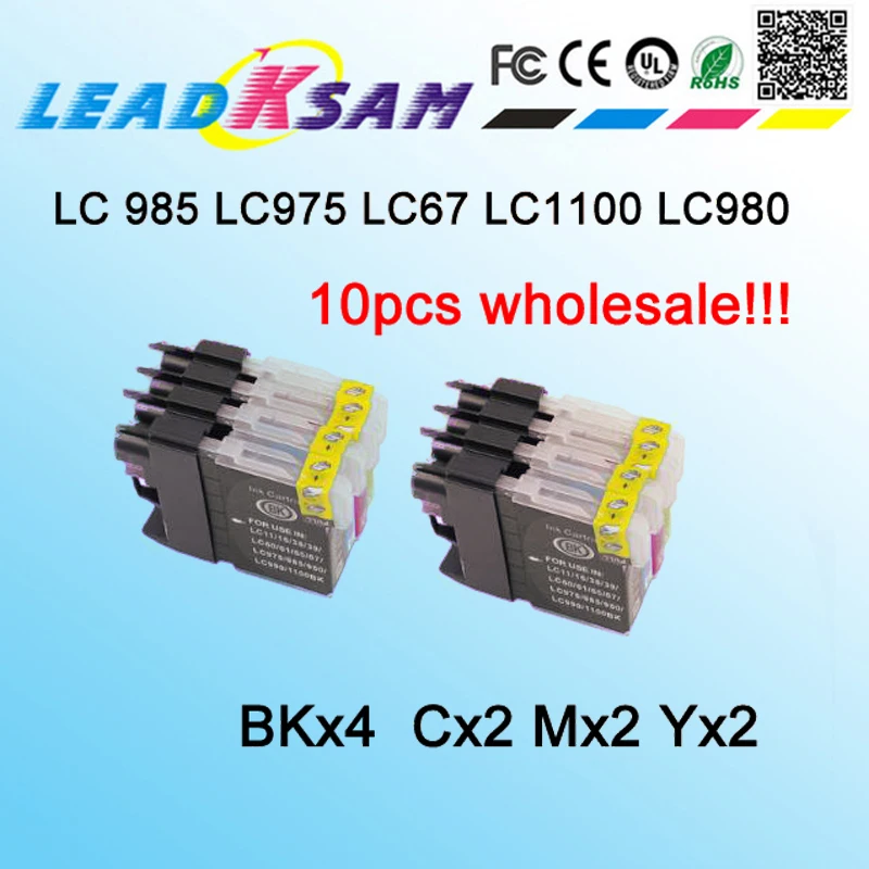 10 шт. совместимый картридж с чернилами для LC985 LC975 LC67 LC1100 LC980 XL, монокальция фосфат, 185C 195C 9805