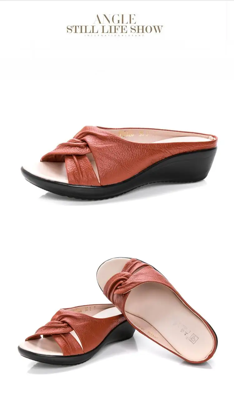 GKTINOO/Женская обувь из натуральной кожи; Летние однотонные женские шлепанцы; Повседневная летняя обувь на танкетке; женские Вьетнамки; большие размеры 35-43