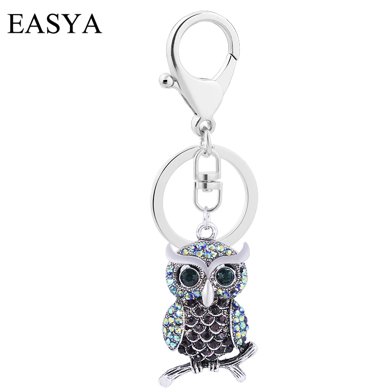 

EASYA Vintage Owl Series Key Chains Fashion Sparkling Rhinestone Crystal Animal Owl Car Keyring Holder Metal Bag Pendant Llavero