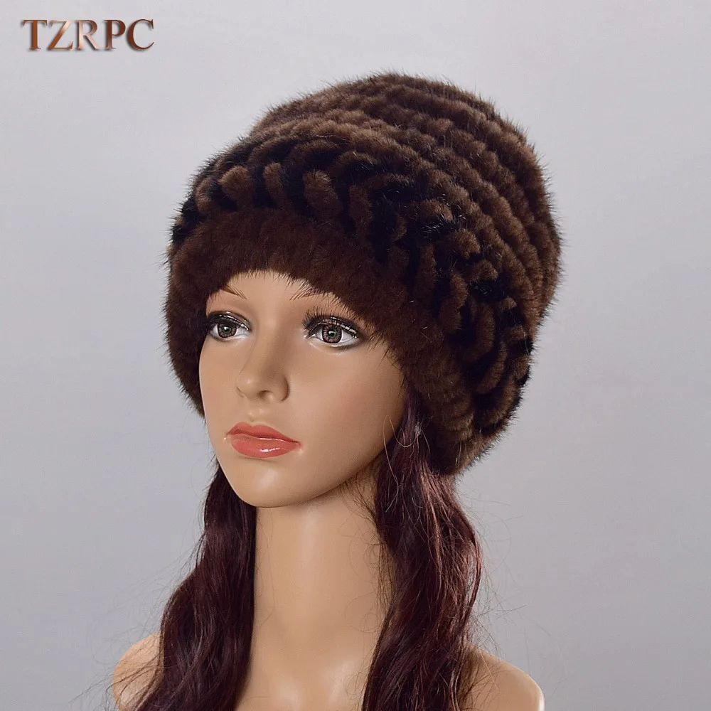2017 New Natural Pattern Mink Fur Mink Winter Hat Women's Fashion Brand Casual Skullies Beanies