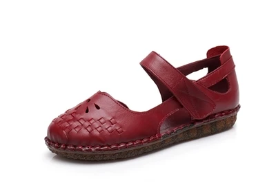 Ceyaneao Новая мягкая подошва без каблука женская обувь из натуральной кожи женские удобные сандалии в стиле ретро ручной работы, Sapato - Цвет: red