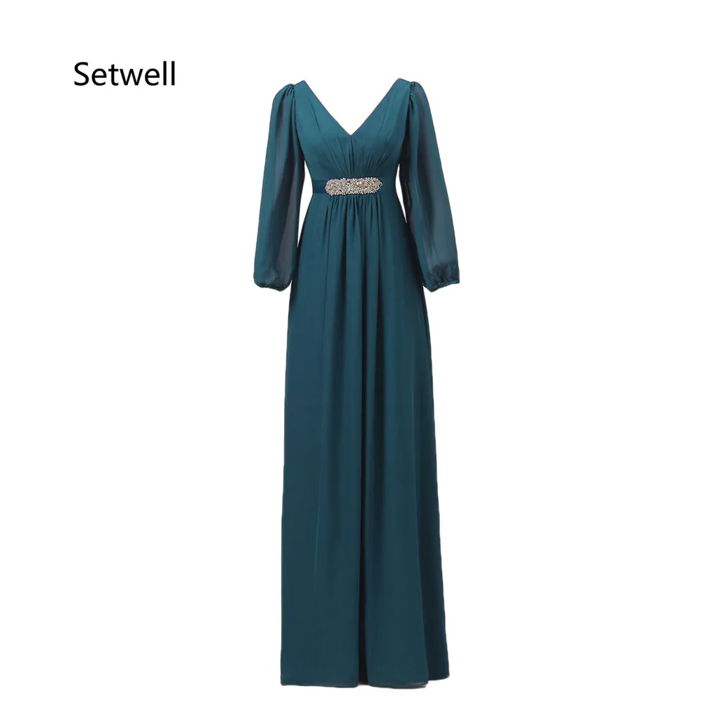 Setwell/Простые платья с длинными рукавами для матери невесты, высокое качество, v-образный вырез, открытая спина, шифон, для матери невесты