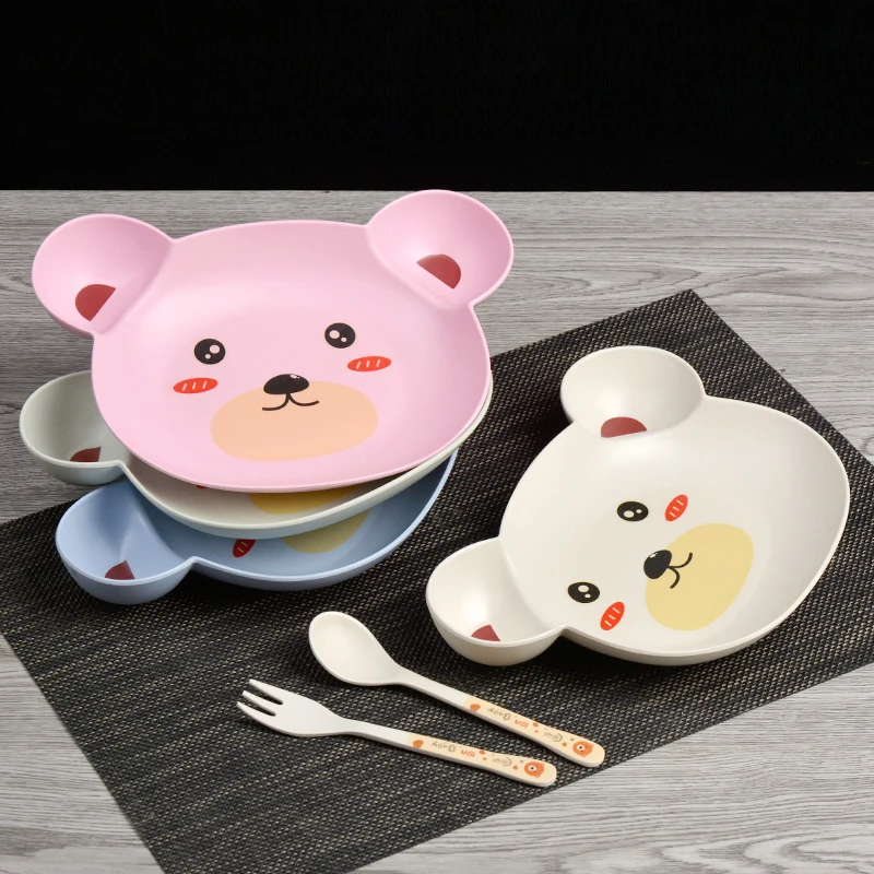 Baby bowl+spoon + fork Feeding Food Tableware Cartoon Panda Kids Dishes Baby Eating Dinnerware Set Anti-hot Training Bowl Spoon