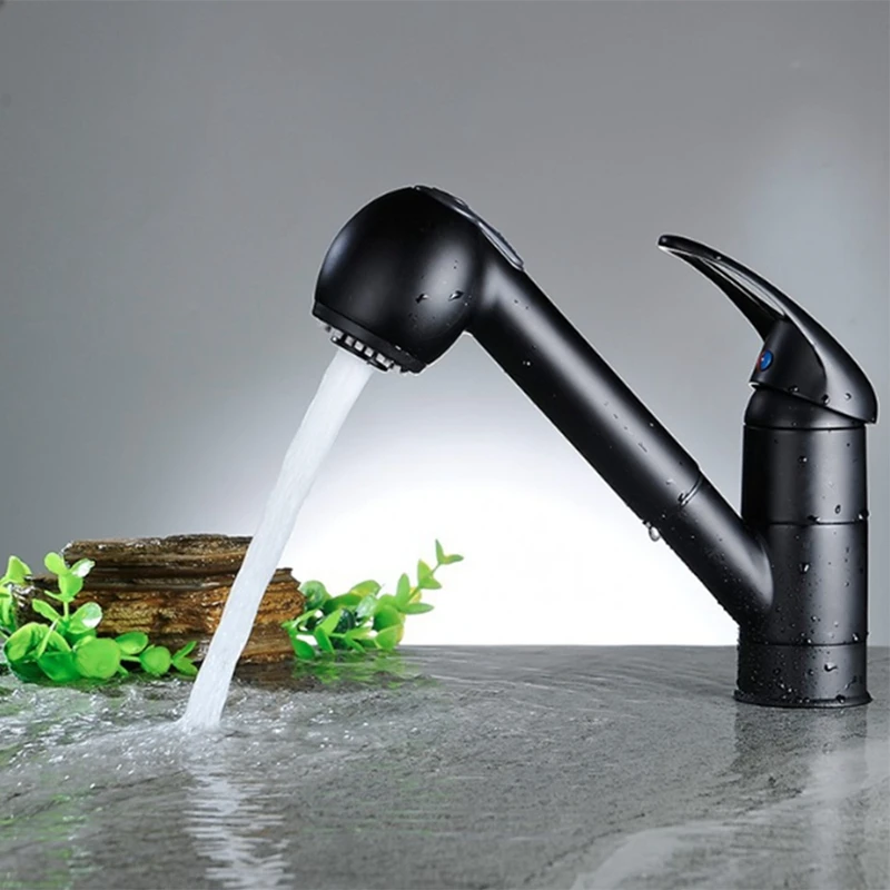  3304H Brass Kitchen Faucet 360 Degree Pull Spray Mixer Faucet Crane Polishing Black Water Saving To - 33059901079