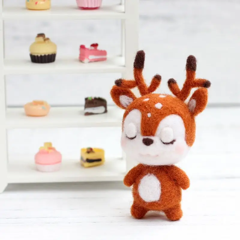 

Sika Deer Animal Doll Wool Felt Craft DIY Non Finished Poked Set Handcraft Kit For Needle Material Bag Pack