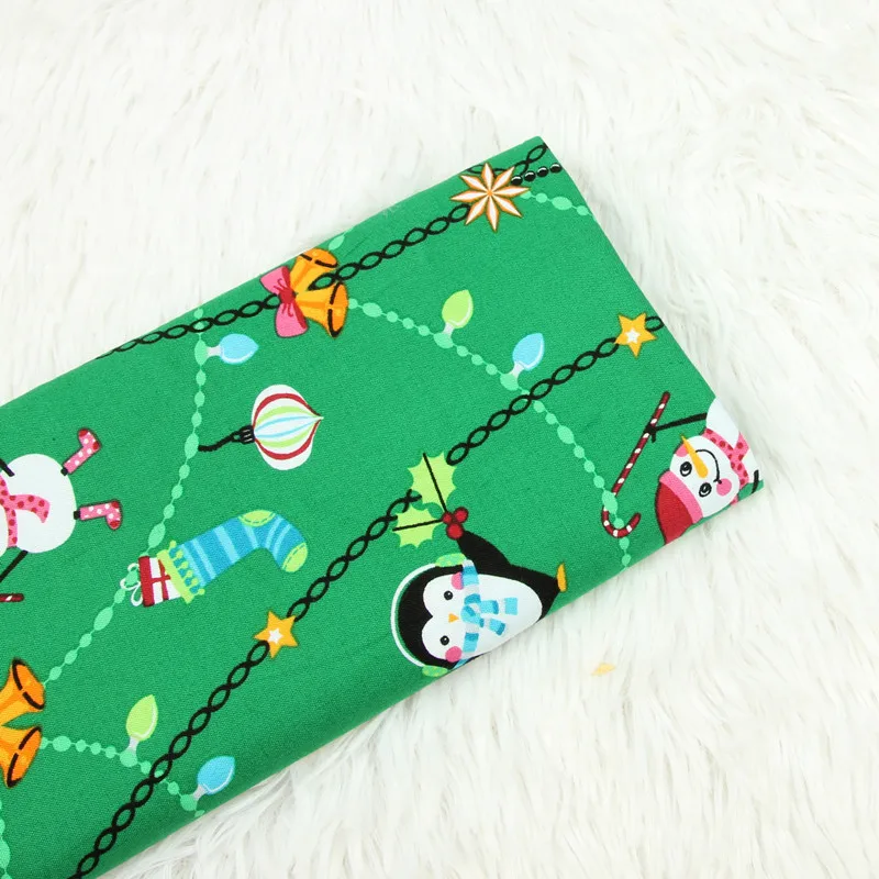 

half meter plain cotton fabric with Christmas print green bottom handmade DIY garment dress tissue 100% cotton B491