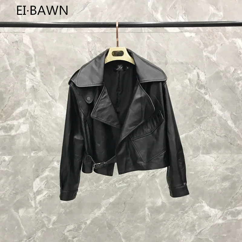 2019 Spring  Short Loose Sheepskin Jacket Korean Casual Raglan Sleeve real leather jacket  genuine leather jacket women