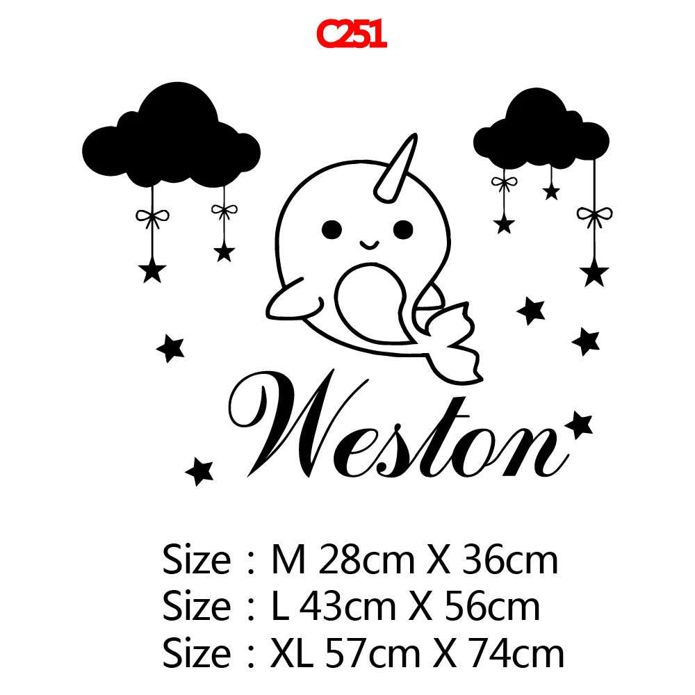 Coustom Name Cute Dolphin Vinyl Wall Stickers Art Decor For Kids Room Children Room Bedroom Decoration Decal Murals wallstickers