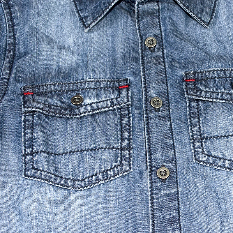 6 Boys Denim Shirts Teens Solid Tops Short Sleeve Shirts Pocket Buttons Kids Junior Clothing Children 4-16 Years