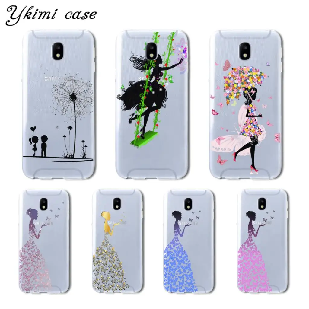 

Ykimi case For Samsung Galaxy J3 J5 J7 2017 J3 J4 J6 J8 2018 case Beautiful flower fairy cover transparent soft silicone TPU