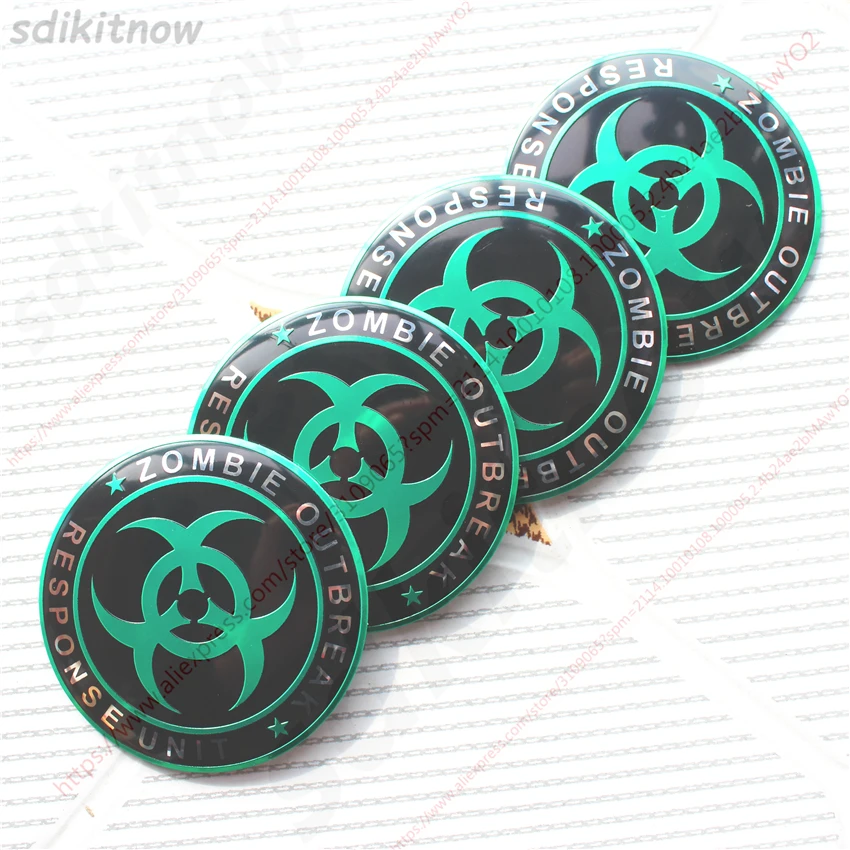 

4pcs Green UMBRELLA CORPORATION Resident Evil Car Wheel Hub Caps Cover Rim Sticker Reflective Aluminum Emblem Badge Fit Styling