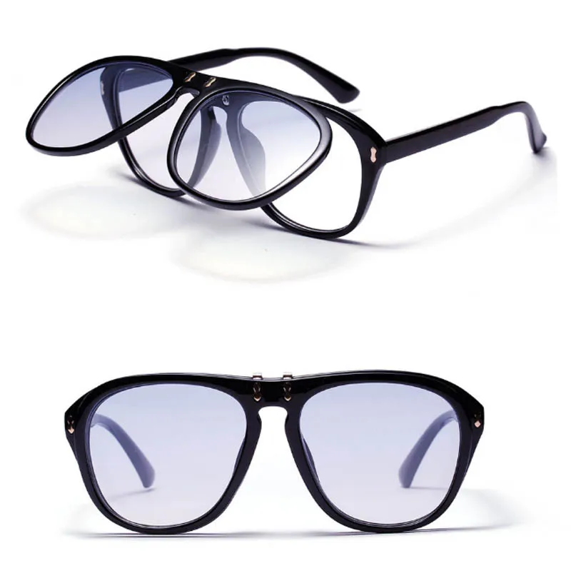 Двухслойные ретро-солнцезащитные очки с Откидывающейся Крышкой для женщин, негабаритная круглая оправа, очки для мужчин, фирменный дизайн, красные, черные солнцезащитные очки, очки для женщин - Цвет линз: C5