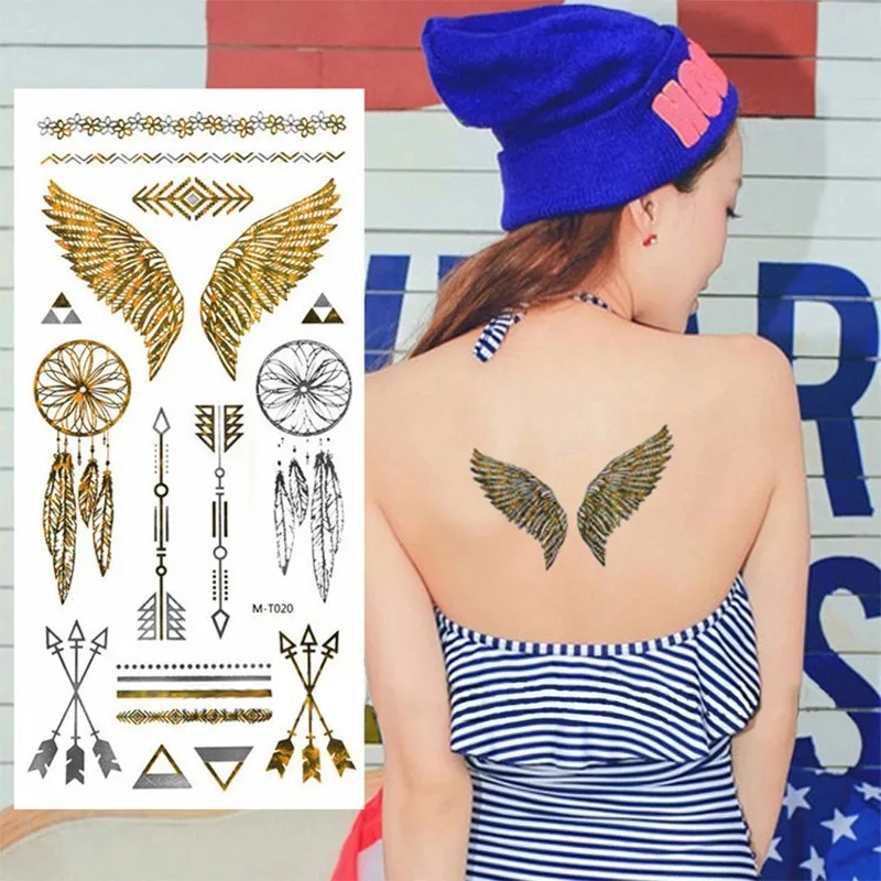 8 Sheets Flash Tattoo Gold Temporary Tattoos Glitter Stickers Sexy Products Paper For Women&Men Body Art tatuagem metalica (10)