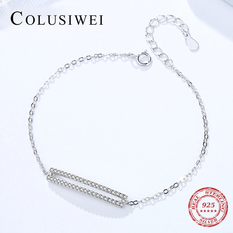 

2019 Featured Brand New 925 Sterling Silver Sparkling Fashion Rectangle Bracelet For Women Charm Luxury Sterling Silver Jewelry