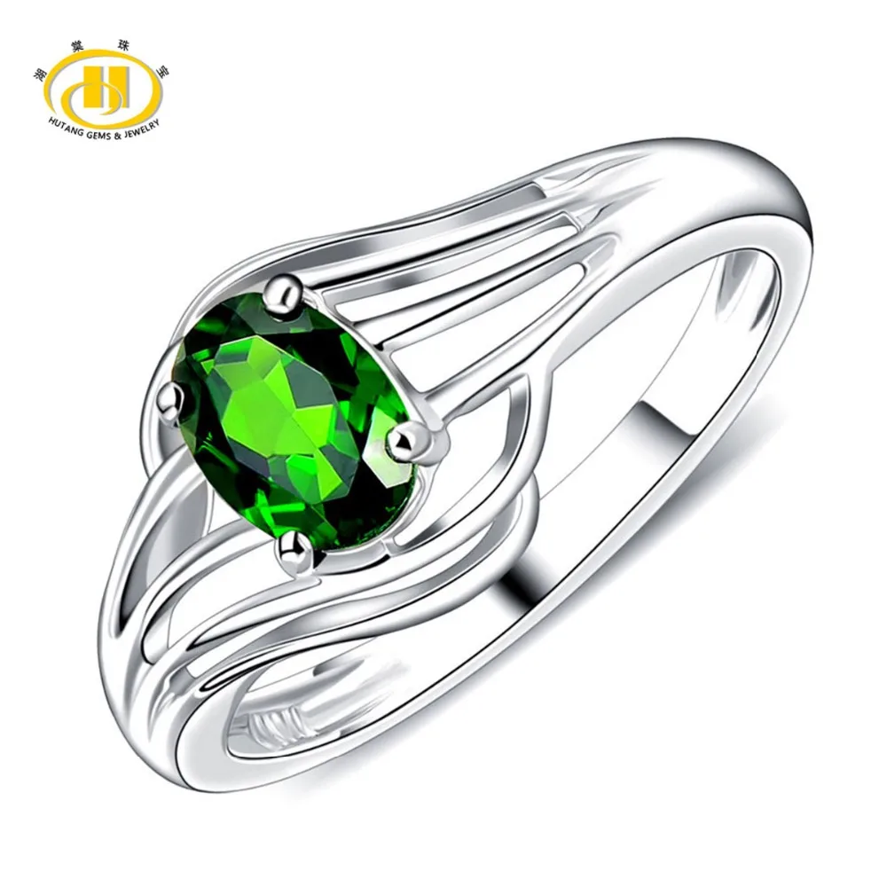 

Hutang Fashion Rings 0.84 CTW Natural Chrome Diopside Solid 925 Sterling Silver Rings Fine Jewelry for Women's Wedding Rongs
