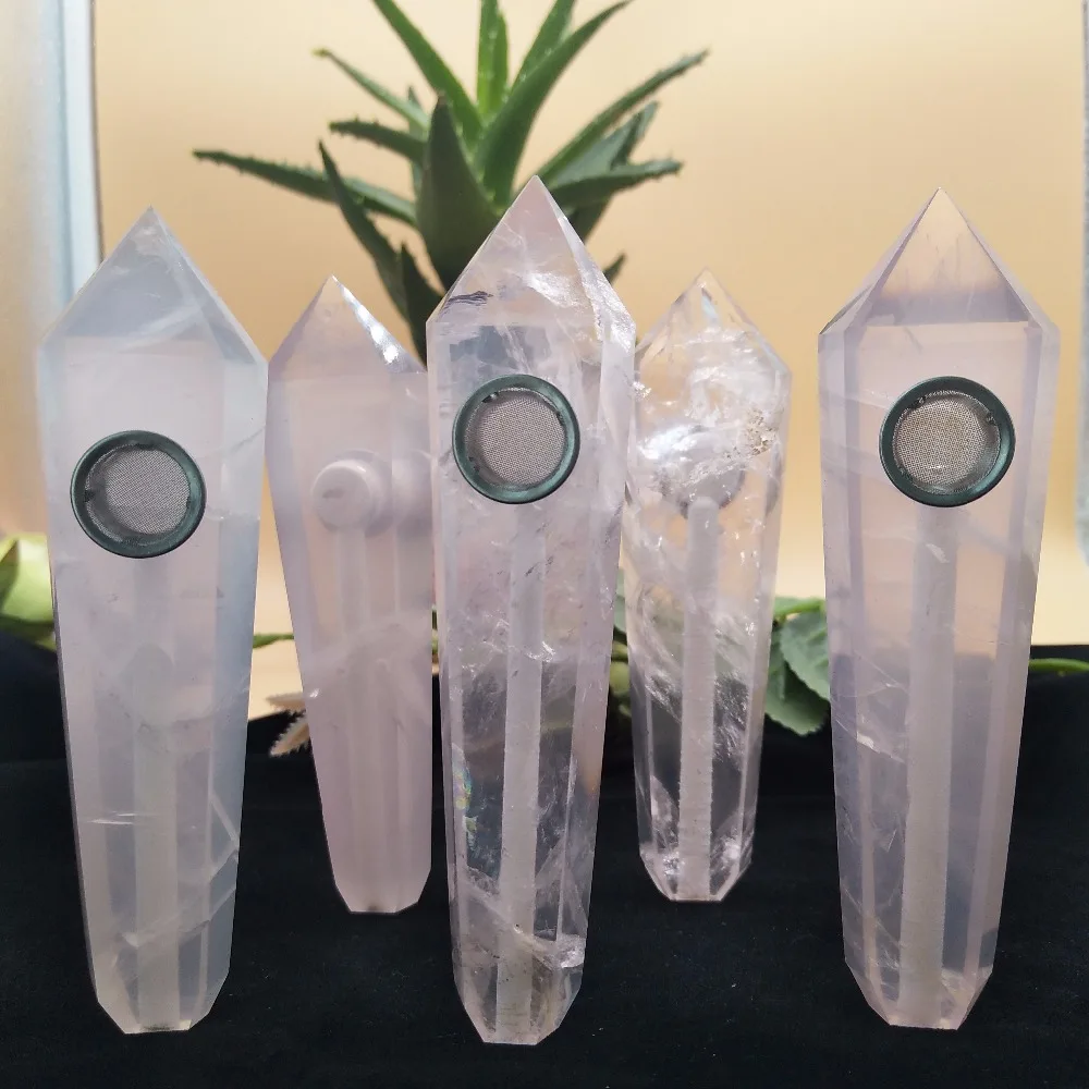 

Natural rose stone crystal smoking pipes crystal healing pipe treatment of rods+filter