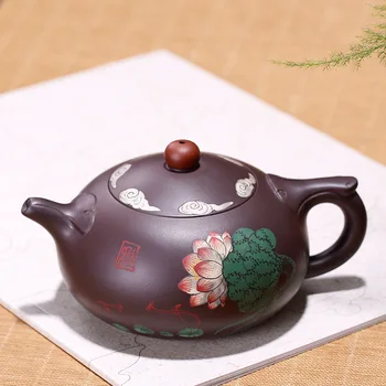 

Purple Sand Tea Pot Yixing Teapot Teaware Lotus Handpainted Creative Drinkware