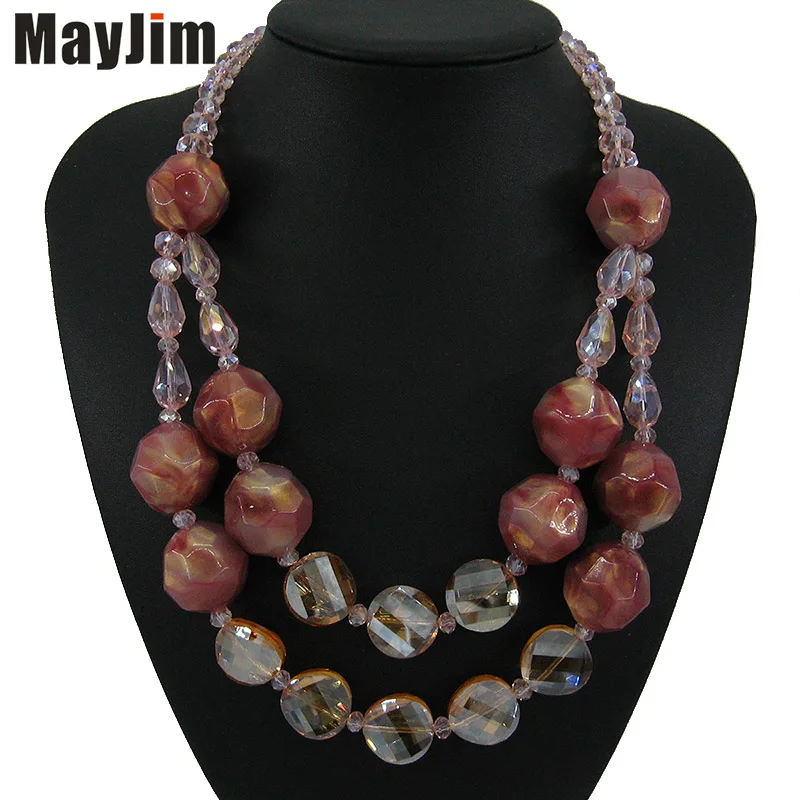 Массивное винтажное большое хрустальное ожерелье с натуральным узором, женское богемное ожерелье, бисер цепи ожерелья и кулоны, мода - Окраска металла: pink