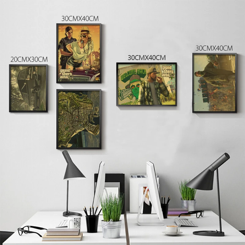 

Grand Theft Auto V retro kraft paper Print vintage Poster Game Hot GTA 5 Images For Wall Decoration