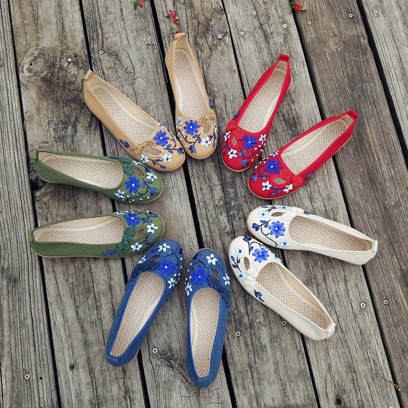 

Spring 2019 Brand 3D Flowers Appliques Women Linen Slip on Ballet Flats Breathable Fabric Ladies Casual Chinese Shoes ballerina