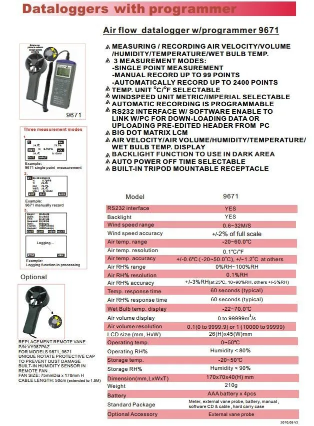 AZ9671 Цифровой температурный Анемометр Datalogger с программатором скорости ветра диапазон 0,6~ 32 м/с