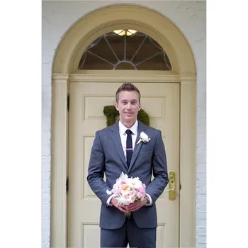 

2018 New slim fit Gray Wedding Suits for men Custom Made Notched Lapel suit grey Mens Formal suits Tuxedos ( jacket+Pants+tie)