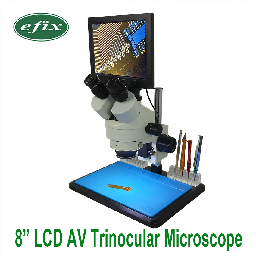 Efix паяльный микроскоп 8 дюймов ЖК AV Тринокулярный Стерео зум цифровой HD камера с большим верстаком для iPhone ремонтные Инструменты Наборы