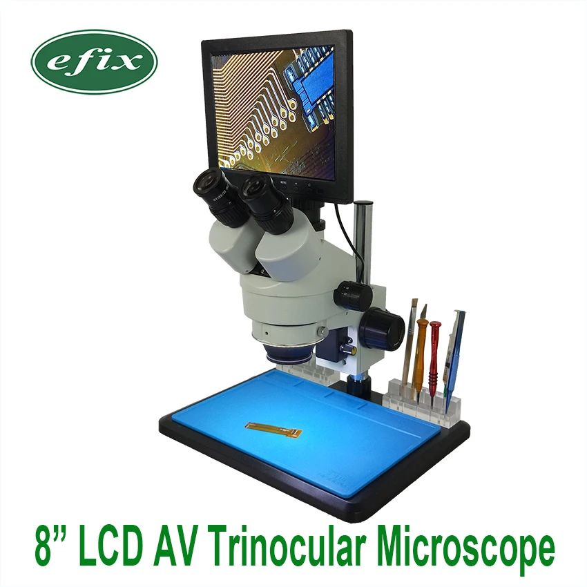Efix паяльный микроскоп 8 дюймов LCD AV Тринокулярный Стерео Зум Цифровая HD камера с