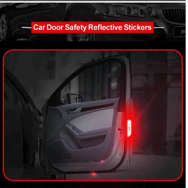 1pcs Car Door Safety Warning Reflective Stickers Open Stickers Strong Reflective Car Door Safety Warning Decal Decorative Stickers (9)