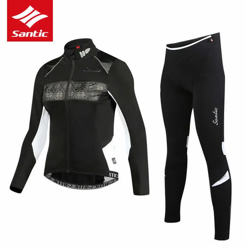 

Santic Cycling Jerseys Set Women Autumn Winter Fleece Long Sleeve Cycling Jersey Jacket + Pad Long Pants Set S-2XL Ropa Ciclismo
