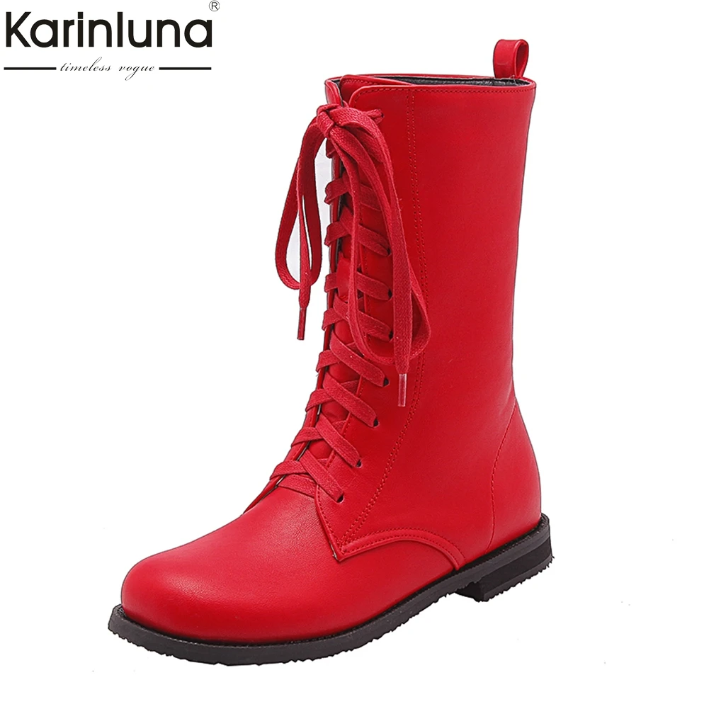 

KARINLUNA New Arrivals Large Size 28-52 Leisure Lace Up Martin Boots Cool Autumn Winter Red Black Women Shoes Woman Boots