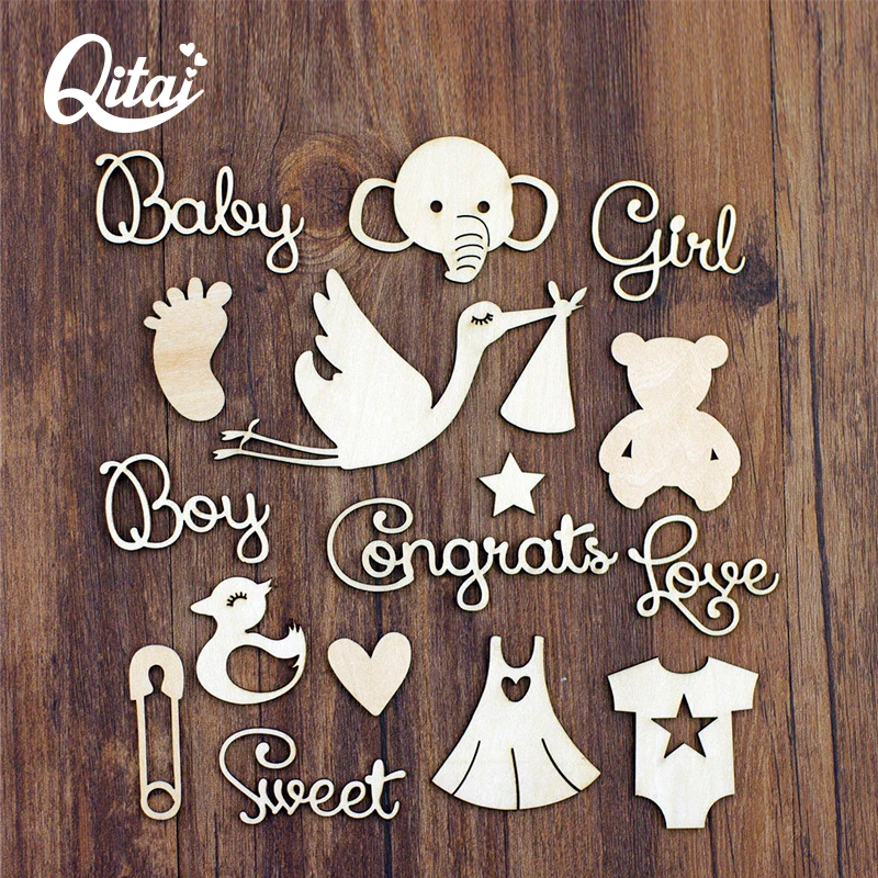 Elephant Swan Foot Star Skirt QITAI 40Pcs/pack Wood Crafts DIY Scrapbooking Decoration Wooden Crafts Card Home Decoration WF299