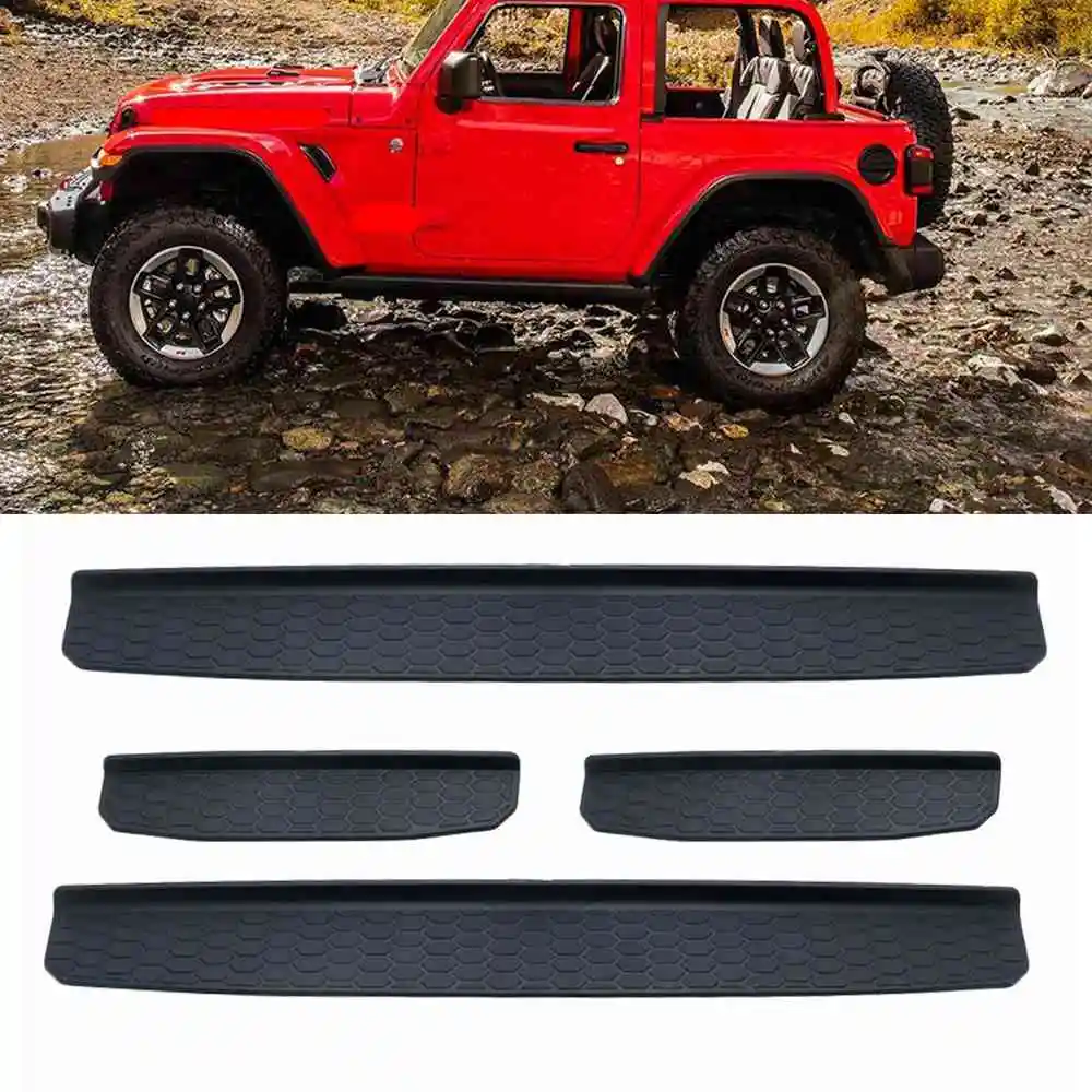 Black 4 Door Plastic Sill Scuff Plate Guards for JEEP WRANGLER 2018 JL