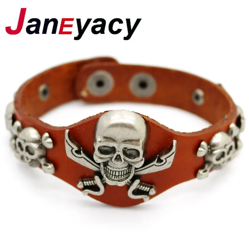 

2016 New Listing Retro Punk Skull Leather Bracelets Fashion Leather Bracelets Wholesale Silver Alloy Jewelry For Men And Women