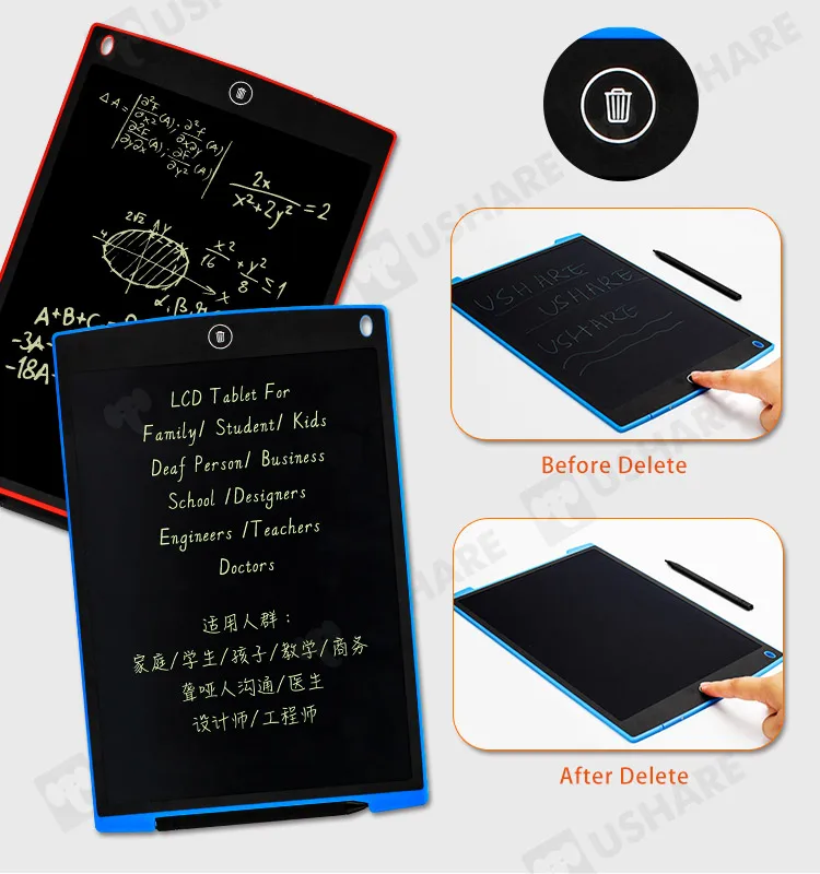 USHARE ЖК-доска 12 дюймов цифровой графический чертеж доска для записей графический планшет портативный Электрический доска для детей подарок