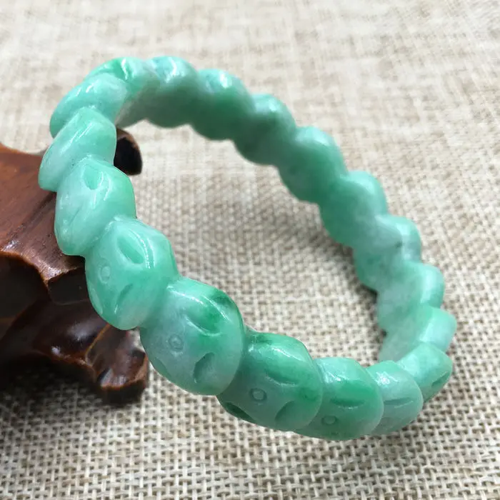 

A-1226 Vintage Hand-carved Chinese Coin Green Jadeite Jade Bangle Bracelet 57mm 28% 10.13