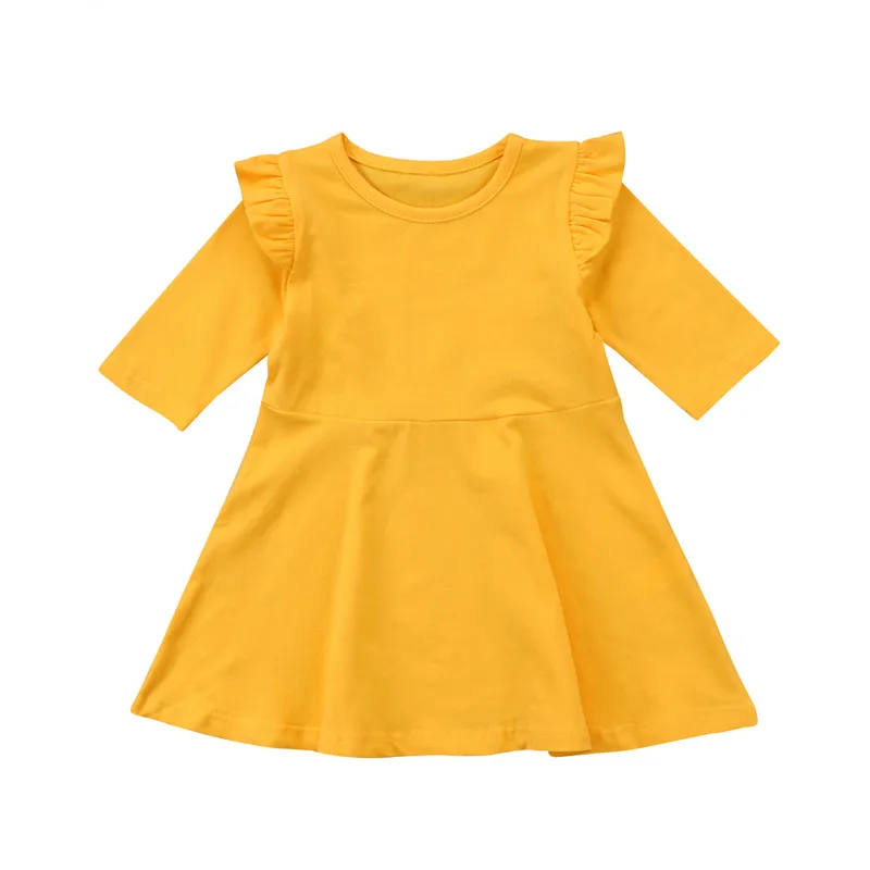

Fashion Toddler Kid Infant Baby Girls Clothes Party Ruffle Sleeve Cotton Solid Wedding Casual Swing Dresses Costume Tutu Dress