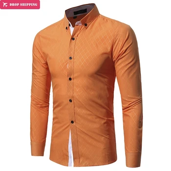 

Dropshipping2017 New Arrival Fashion Design Men's Shirts Obscure Paild Long-sleeved Solid Color Stand Collar Slim shirt