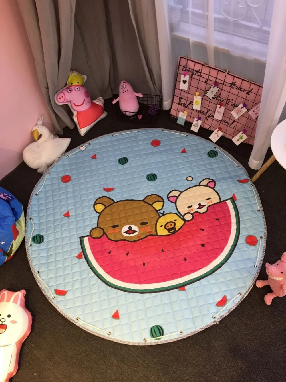 ФОТО Cotton toys receive bag mat Baby crawl circular pad cartoon rabbit  bear muslin swaddle baby blanket Gifts baby wrap
