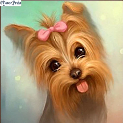 

MOONCRESIN 5D Diamond Mosaic Wear The Dog Bows Pattern Sticker Full Square Diamond Embroidery Diy Diamond Painting Decoration