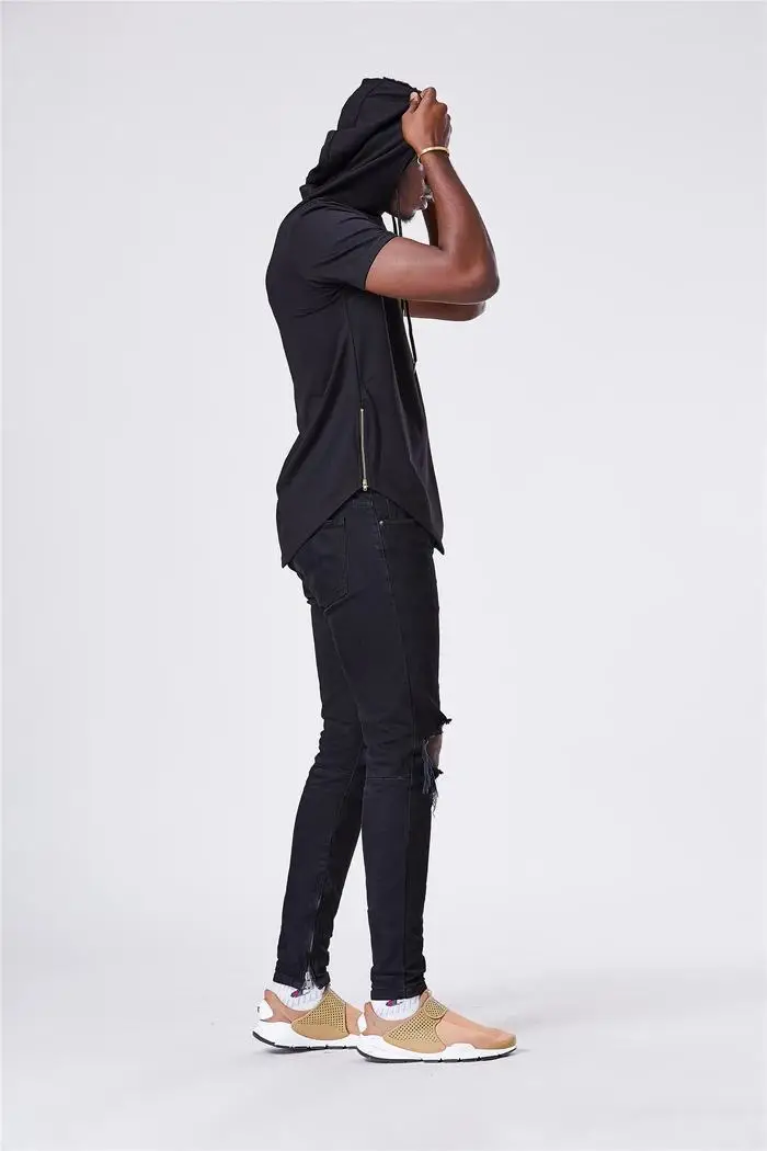 Moomphya Mens Hooded T Shirt Hipster Hip Hop T Shirt Men Longline Zipper T Shirts Short Sleeve Tees Men Hooded hoodies 